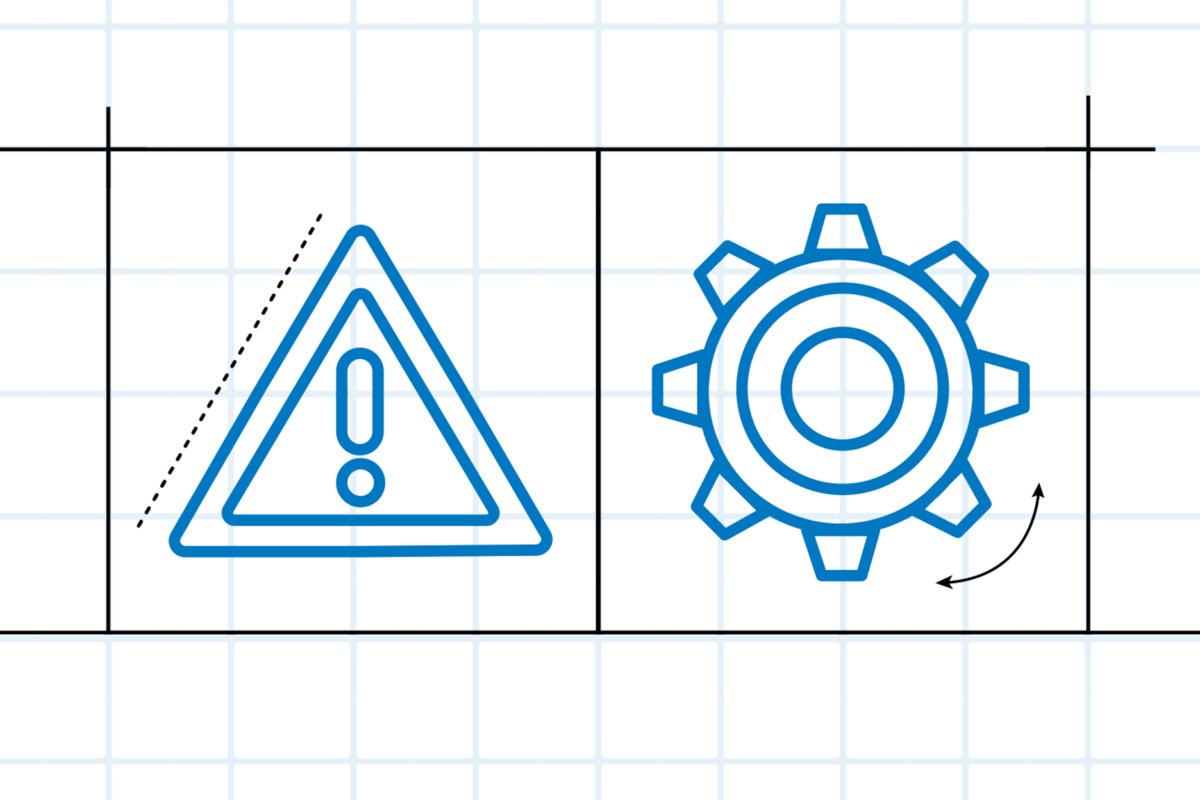 warning and gear icons