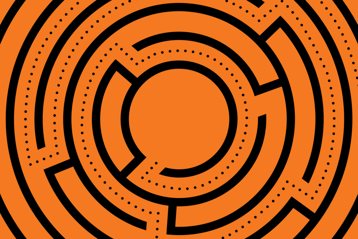 Navigating complex circular maze graphic