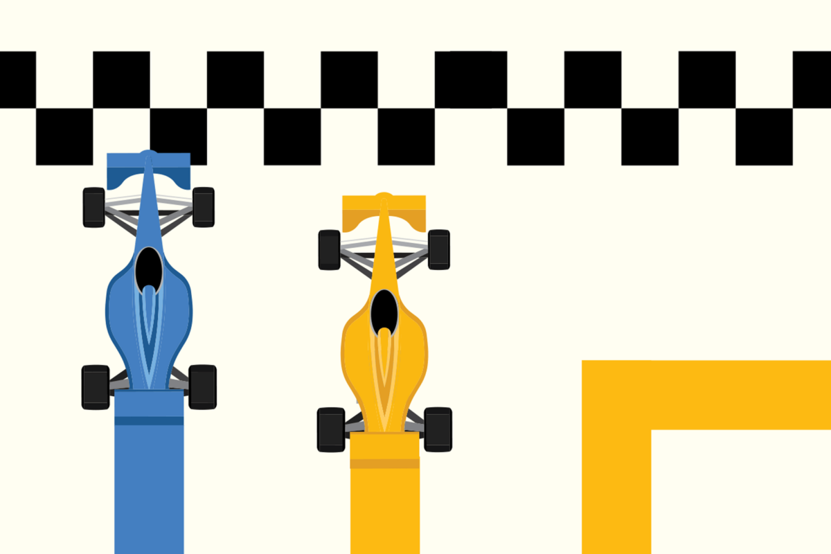 Race cars on colored lines