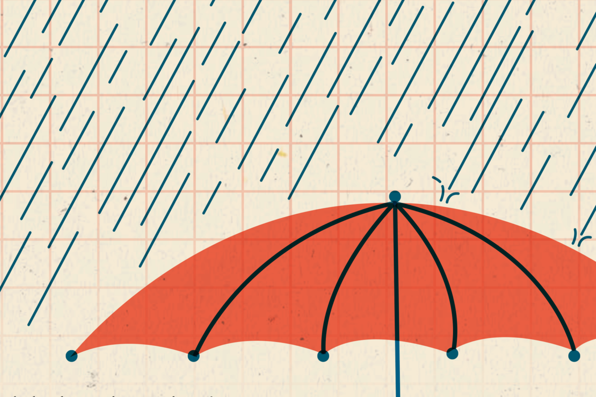 Illustrated umbrella with heavy rain